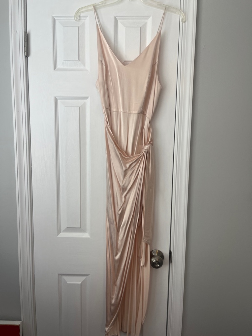 Blush Satin Maxi Slip Dress with Side Knot